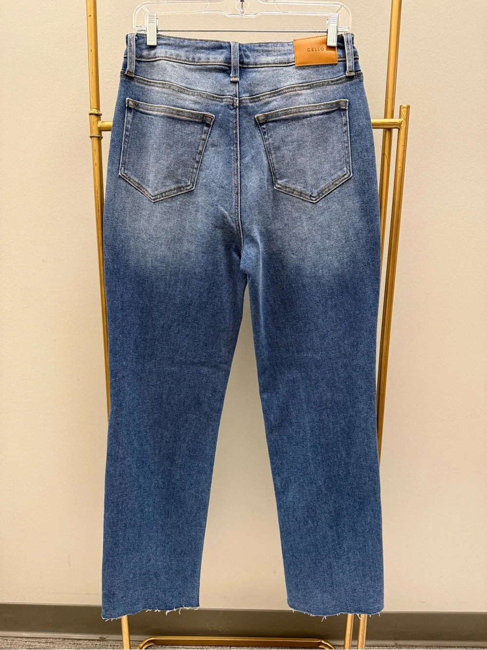 Cello Straight Leg High-Rise Women's Jeans with an Ankle Slit